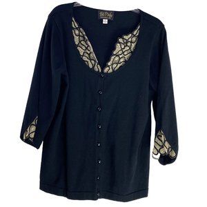 Bob Mackie Designer Sweater Wearable Art 3/4 Sleeve Womens Black Lace Trim M